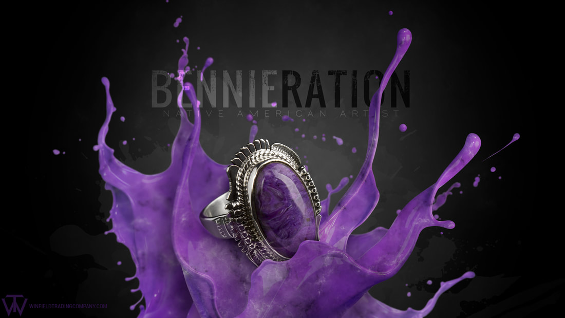 Another fun photo featuring a beautiful Ring by Bennie Ration. The ring has some great detailed designs and a nice piece of Charoite. Enjoy!