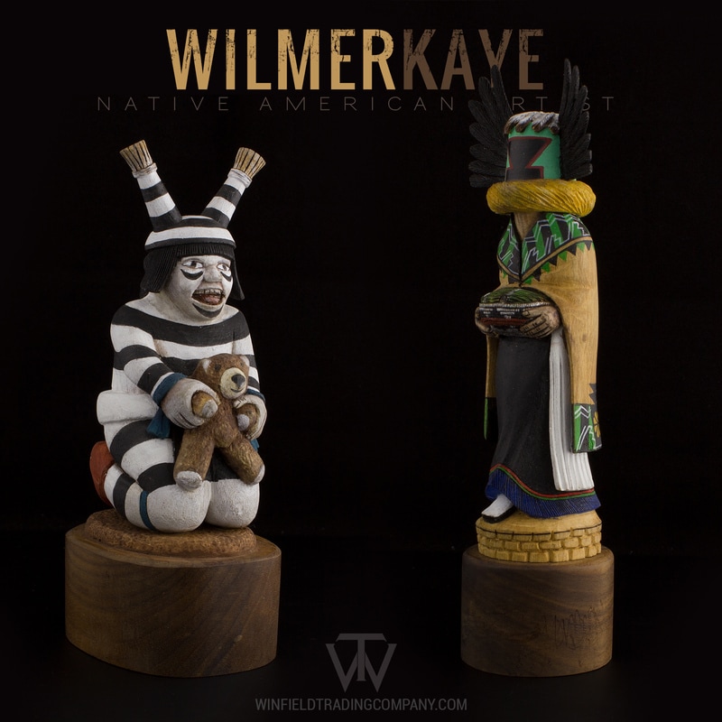 Two new Wood Totem Kachina carvings come in today by Wilmer Kaye. Beautiful and Abstract! Love the attention to detail and the fine paint work.