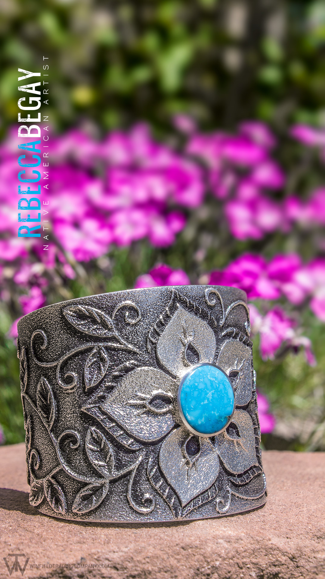 Another exquisite piece by Rebecca Begay! Her Gorgeous design along with a Beautiful Blue Candelaria Turquoise cab.